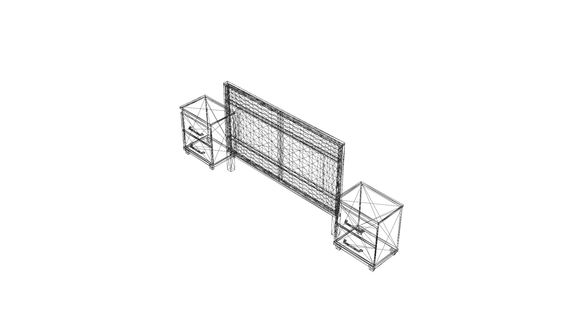 Modern Queen Headboard with Nightstands - 3D Bed Set Model Low-poly 3D model_25