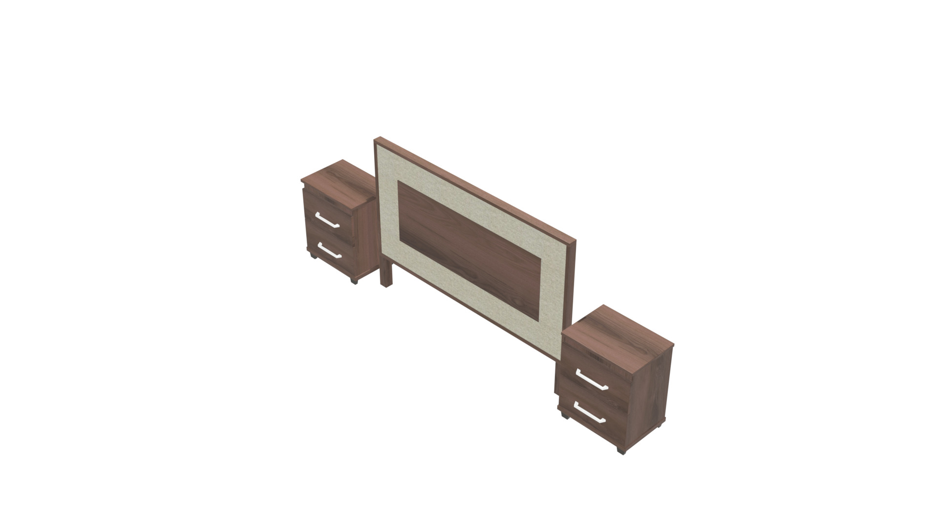 Modern Queen Headboard with Nightstands - 3D Bed Set Model Low-poly 3D model_24
