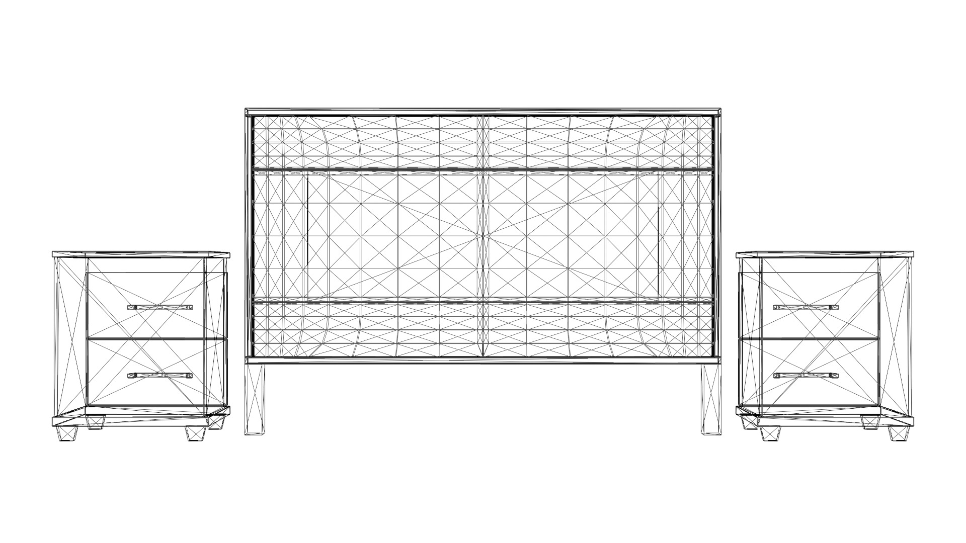 Modern Queen Headboard with Nightstands - 3D Bed Set Model Low-poly 3D model_5