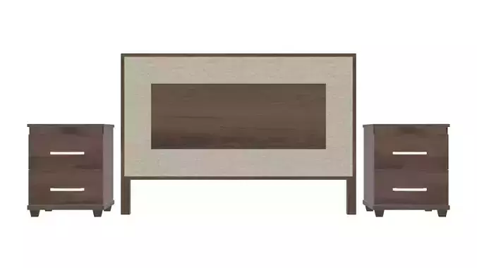 Modern Queen Headboard with Nightstands - 3D Bed Set Model