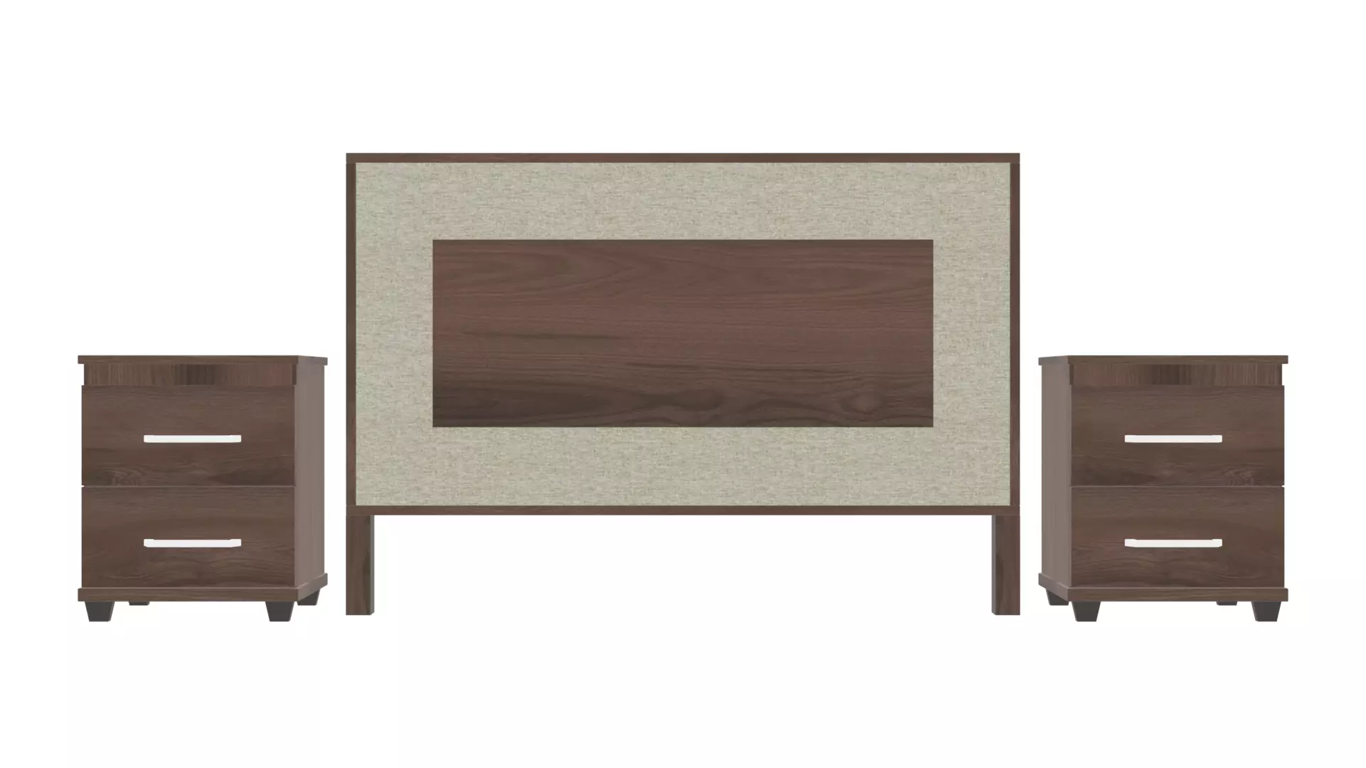 Modern Queen Headboard with Nightstands - 3D Bed Set Model Low-poly 3D model_0