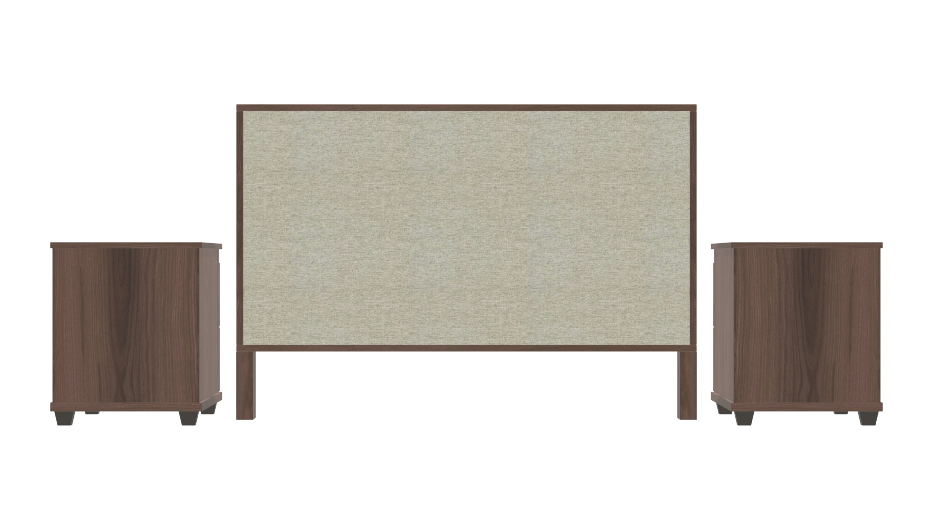 Modern Queen Headboard with Nightstands - 3D Bed Set Model Low-poly 3D model_4