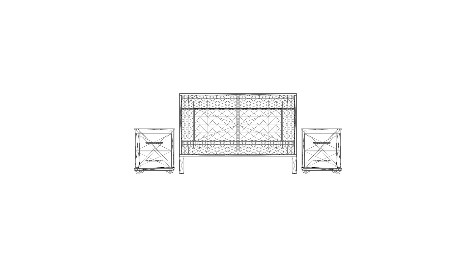 Modern Queen Headboard with Nightstands - 3D Bed Set Model Low-poly 3D model_3