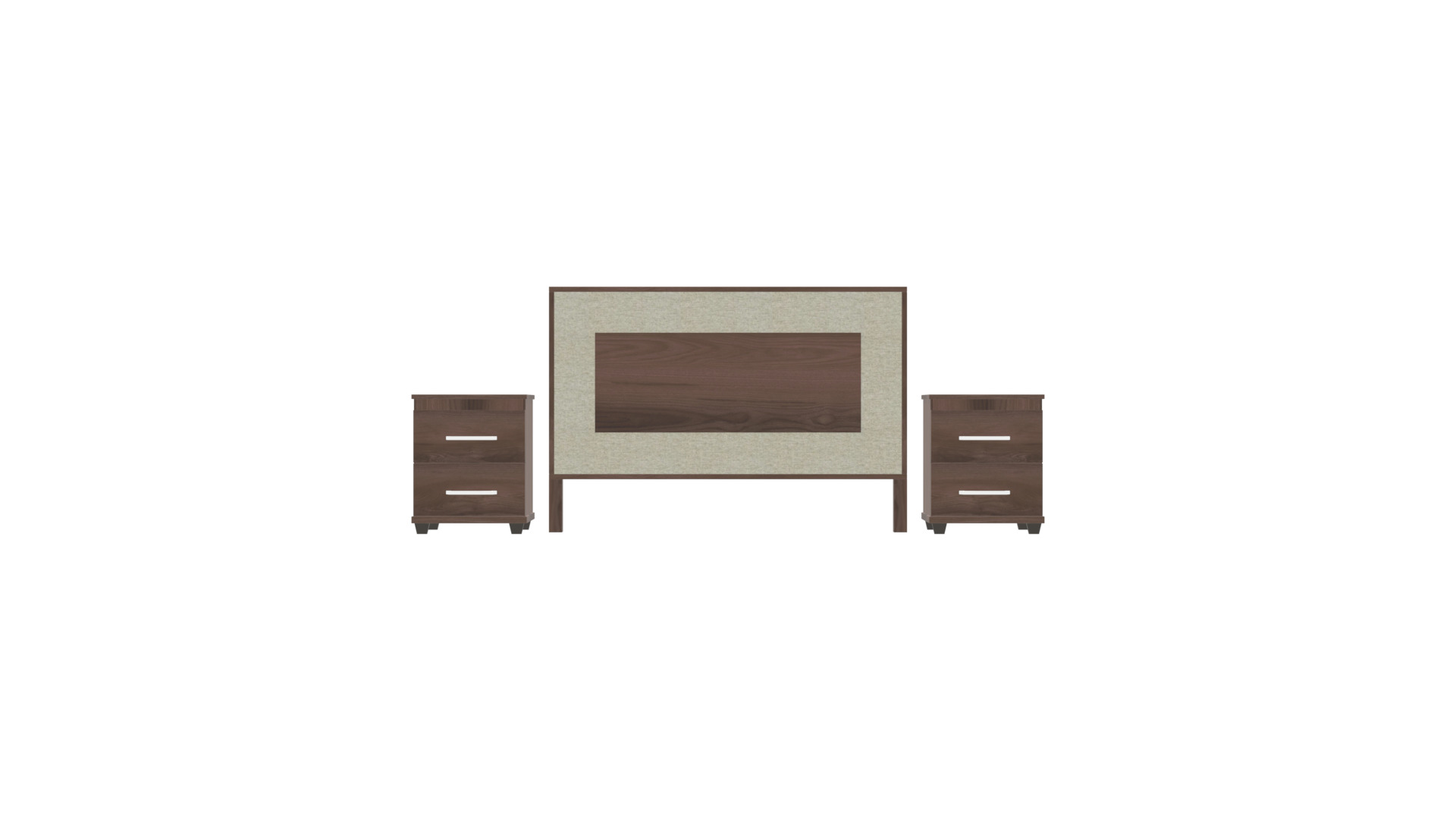 Modern Queen Headboard with Nightstands - 3D Bed Set Model Low-poly 3D model_2