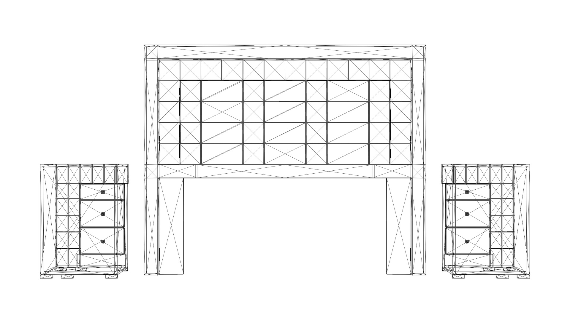 King-Sized Bed Headboard with Nightstands - 3D Furniture Model Low-poly 3D model_5