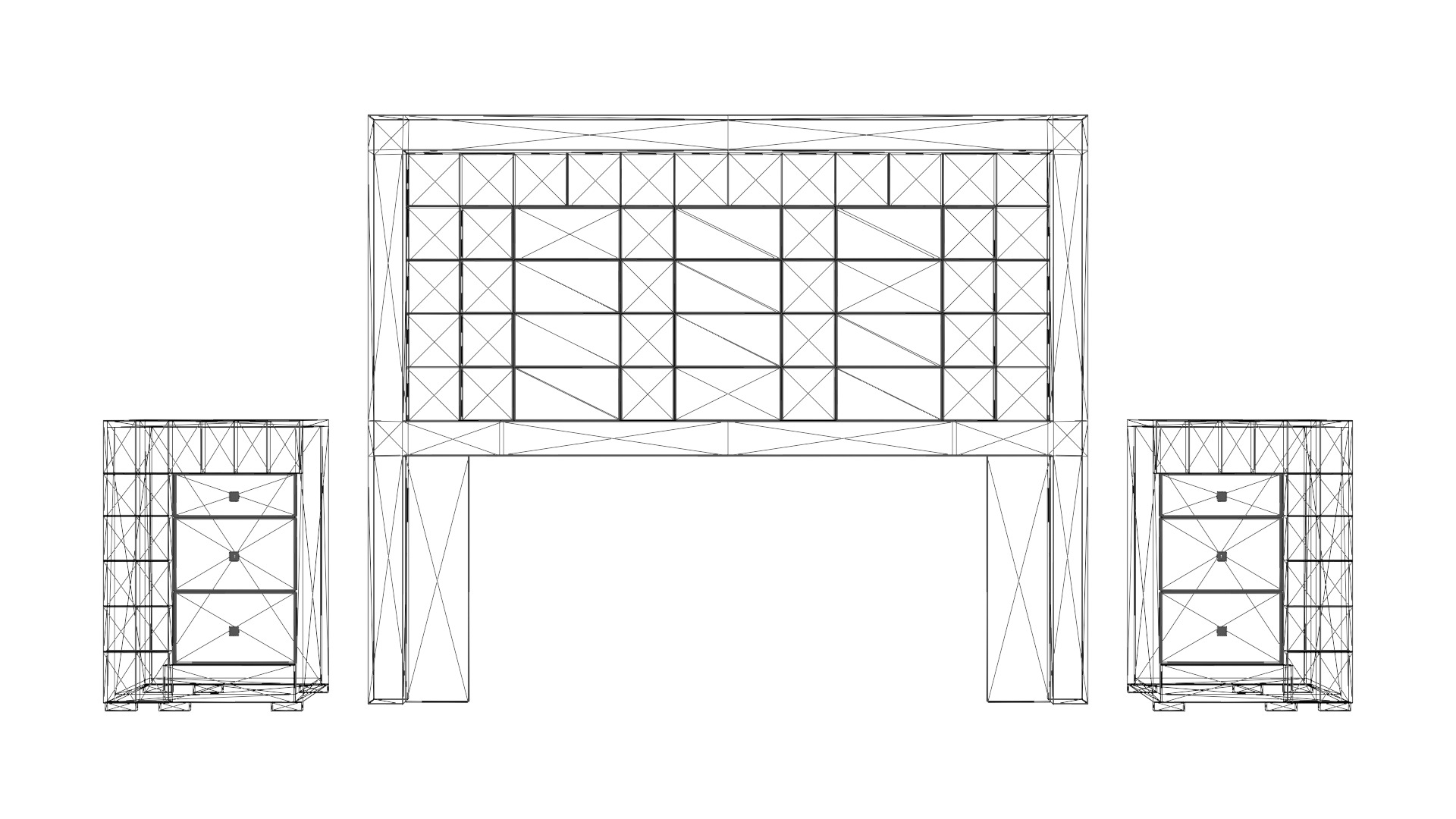 King-Sized Bed Headboard with Nightstands - 3D Furniture Model Low-poly 3D model_1
