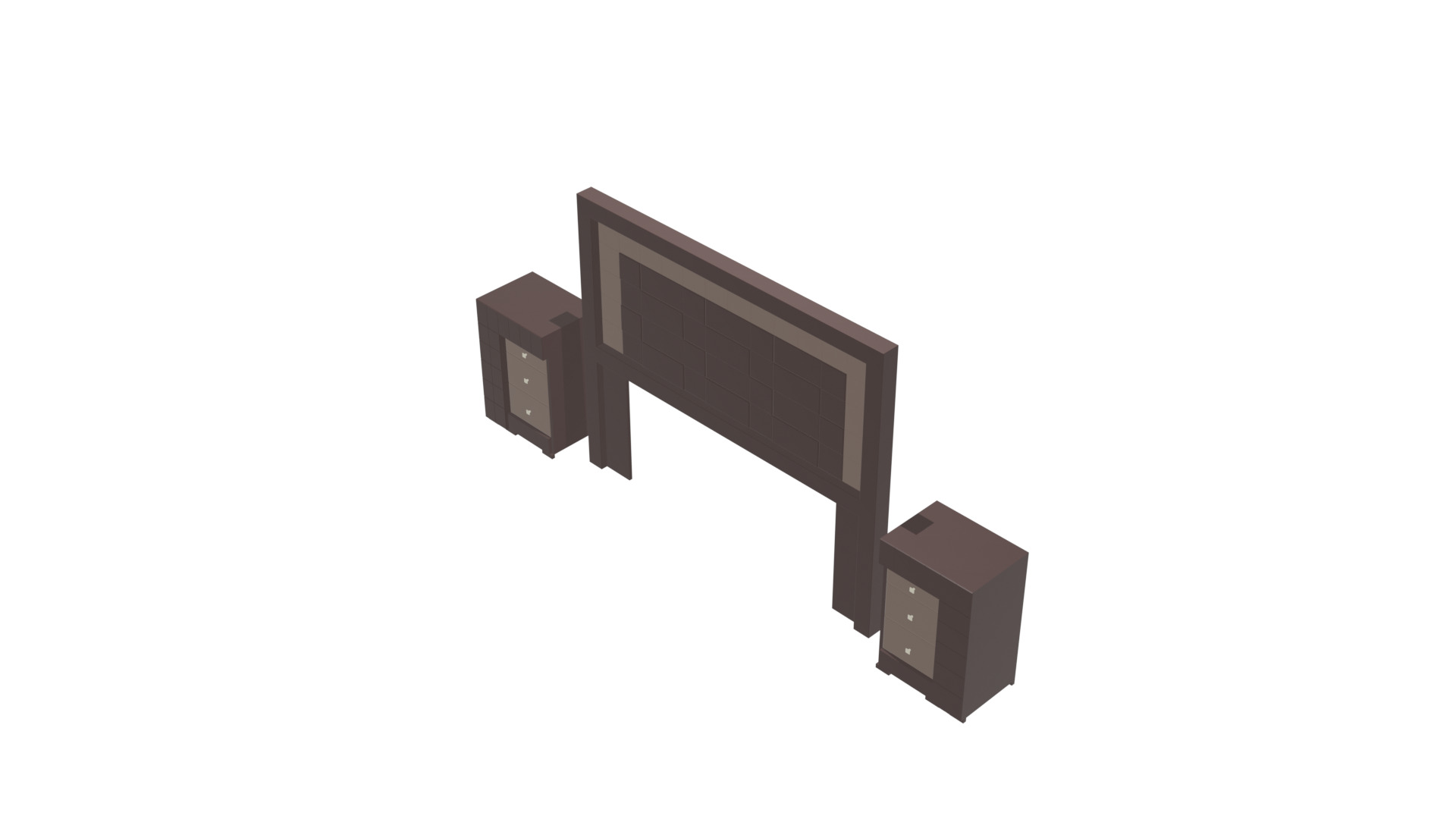 King-Sized Bed Headboard with Nightstands - 3D Furniture Model Low-poly 3D model_24
