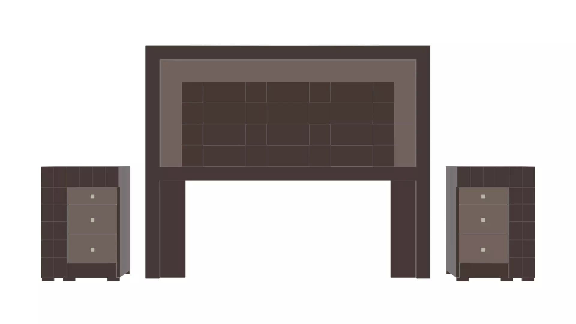 King-Sized Bed Headboard with Nightstands - 3D Furniture Model Low-poly 3D model_0