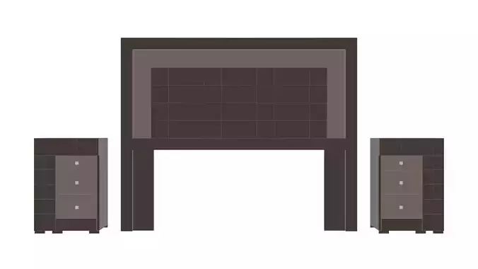 King-Sized Bed Headboard with Nightstands - 3D Furniture Model