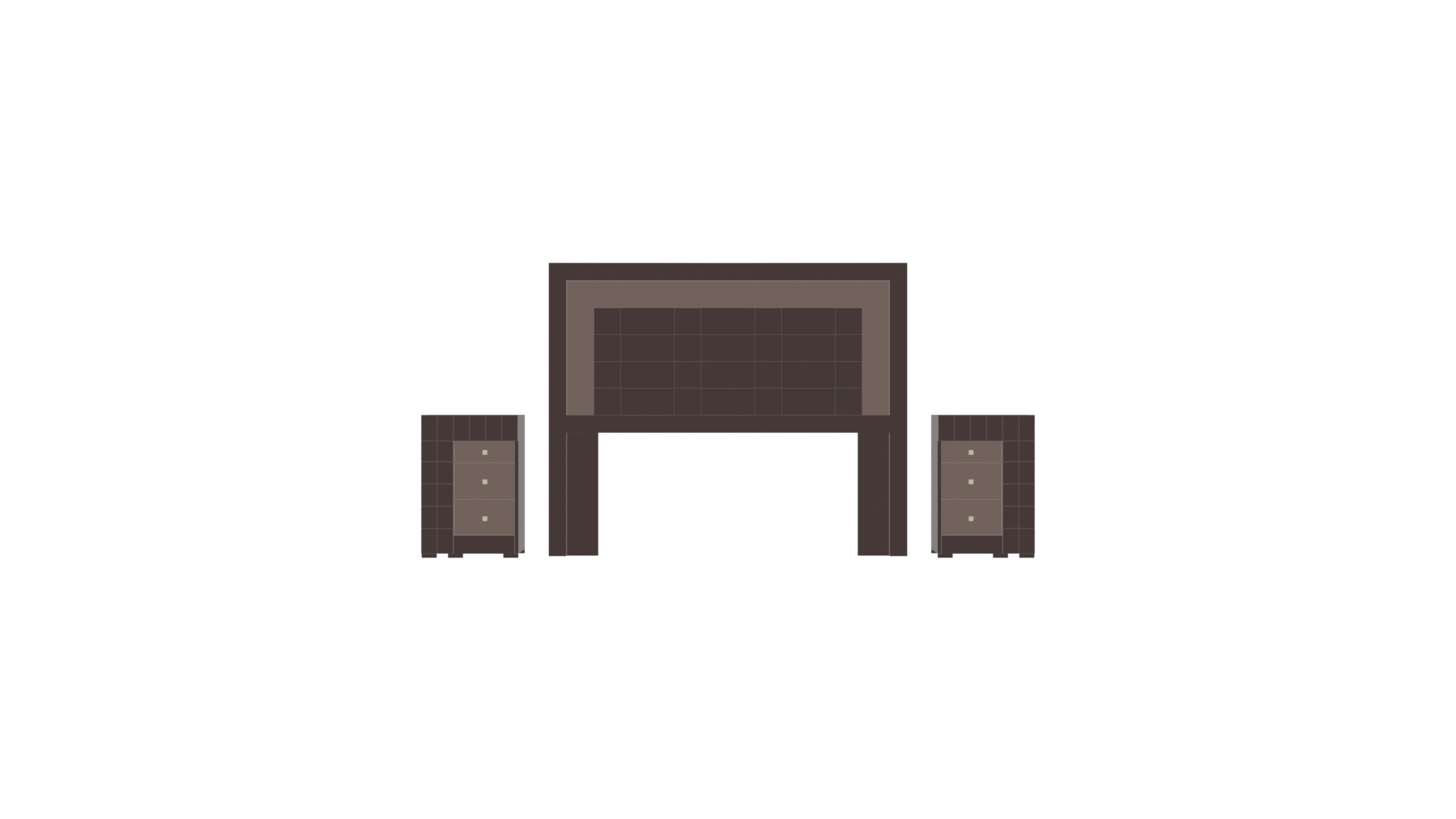 King-Sized Bed Headboard with Nightstands - 3D Furniture Model Low-poly 3D model_2