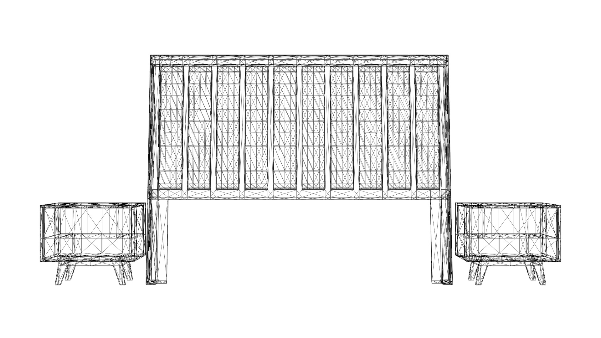 King Size Bed with Nightstands Low-poly 3D model_1