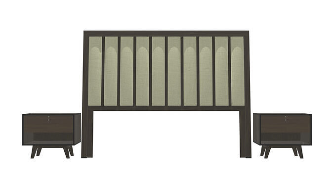 King Size Bed with Nightstands Low-poly 3D model