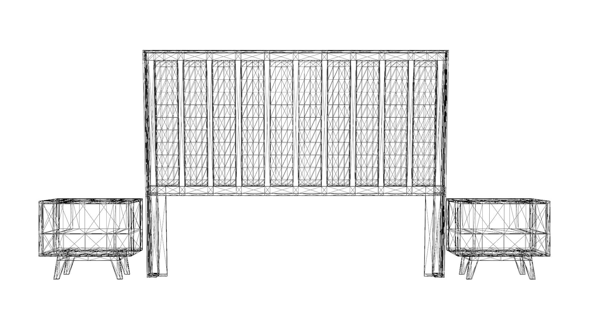 King Size Bed with Nightstands Low-poly 3D model_5