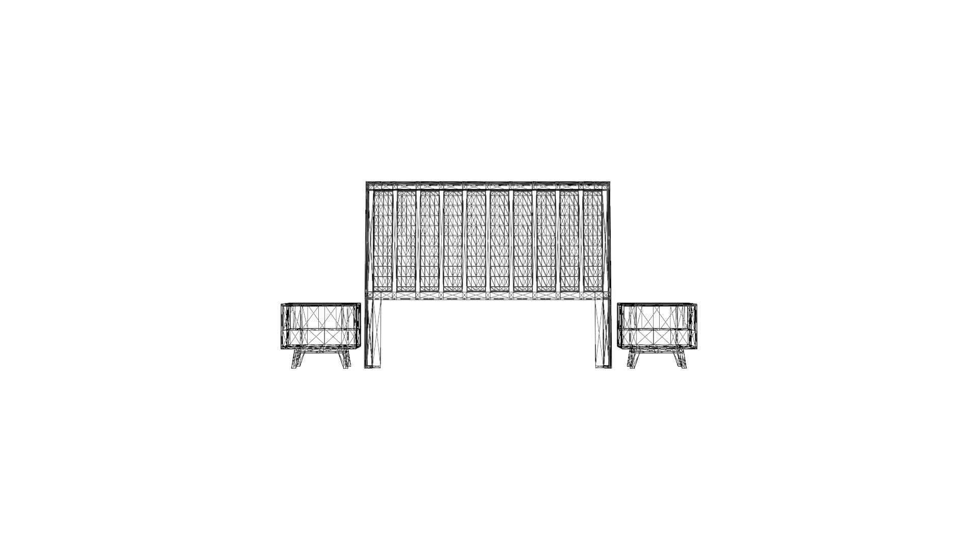 King Size Bed with Nightstands Low-poly 3D model_3