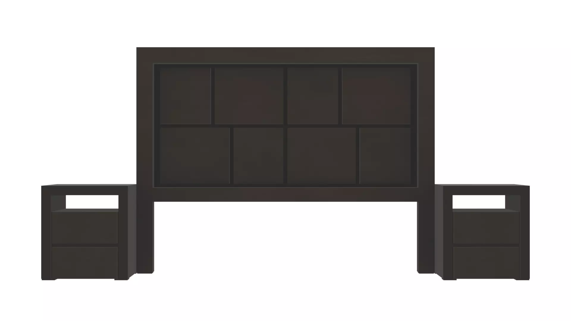 Modern King Size Bed Headboard with Nightstands Low-poly 3D model_0