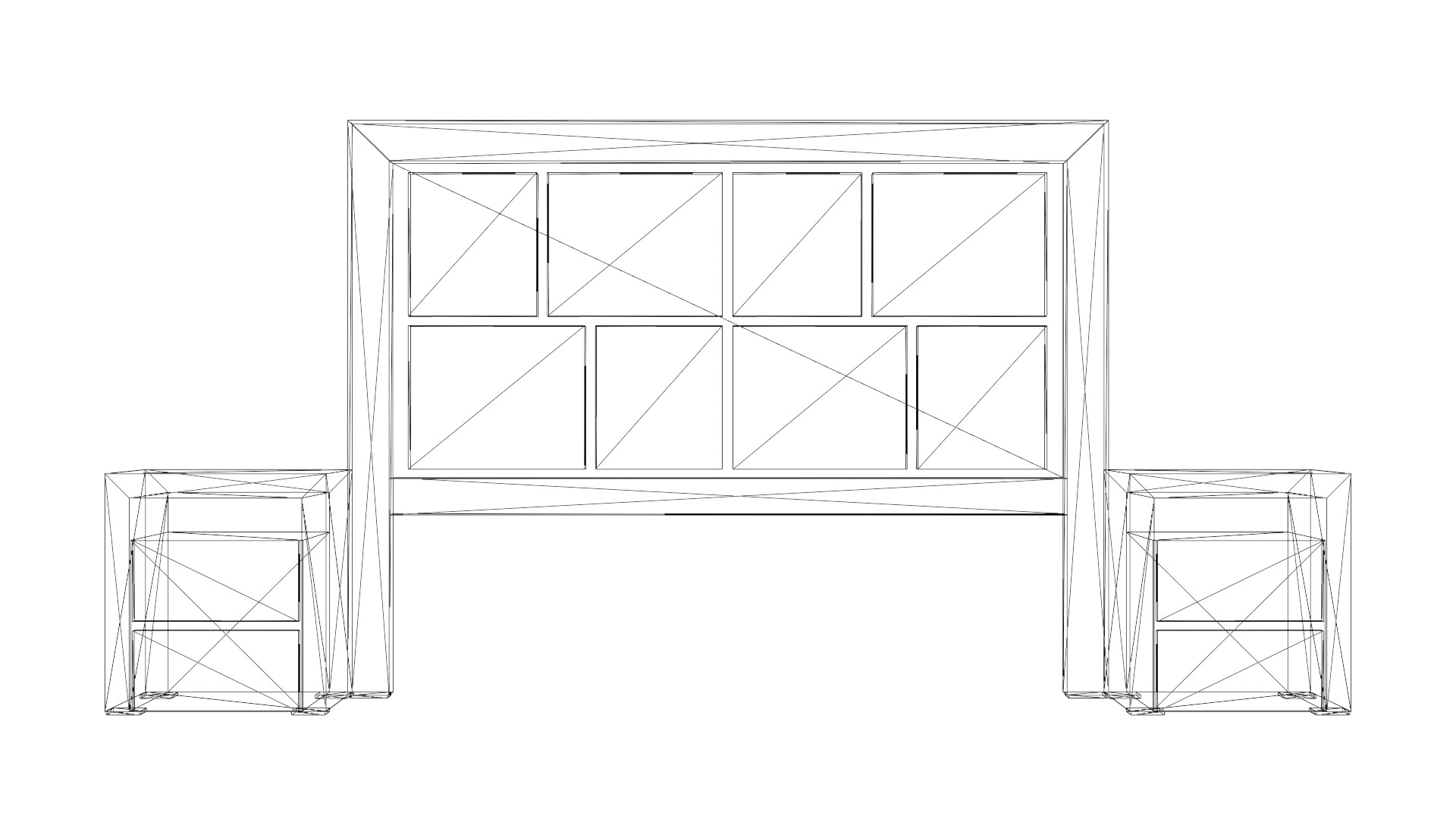 Modern King Size Bed Headboard with Nightstands Low-poly 3D model_1