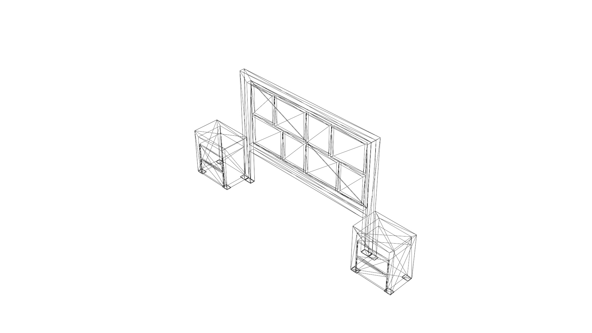 Modern King Size Bed Headboard with Nightstands Low-poly 3D model_25