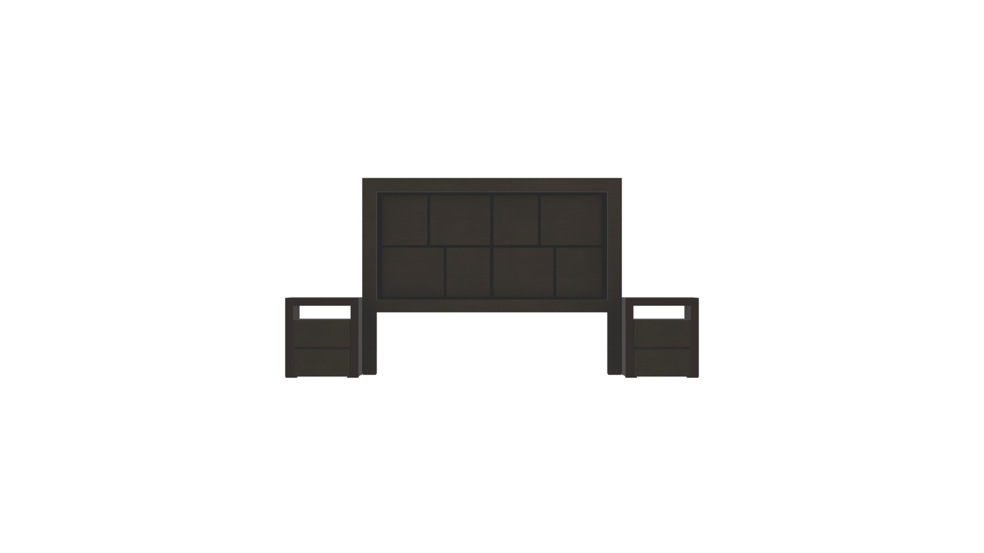 Modern King Size Bed Headboard with Nightstands Low-poly 3D model_2