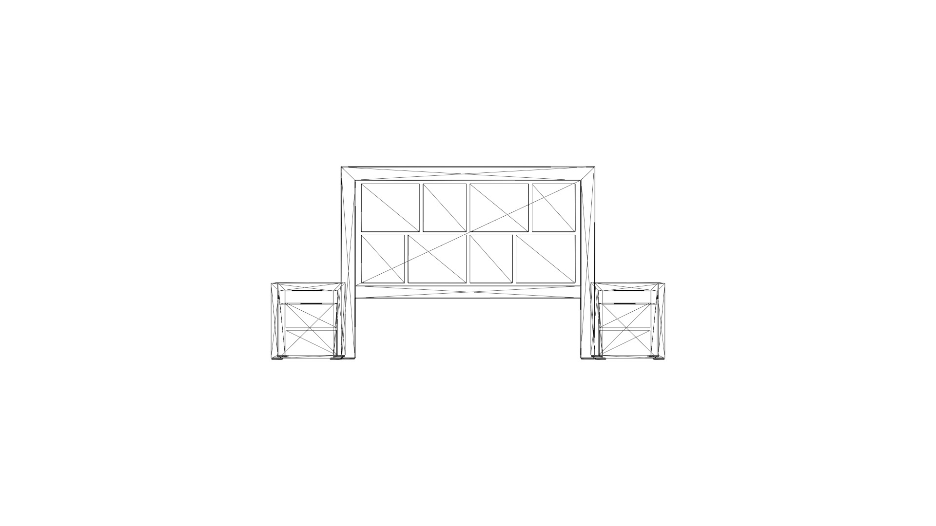 Modern King Size Bed Headboard with Nightstands Low-poly 3D model_7