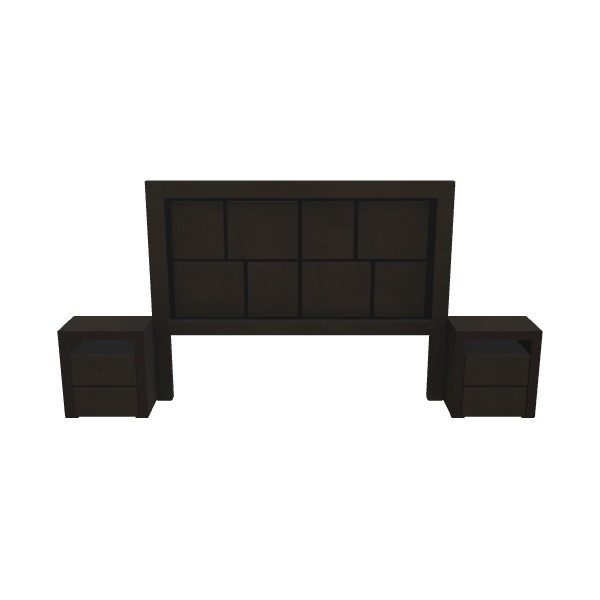Modern King Size Bed Headboard with Nightstands Low-poly 3D model_28