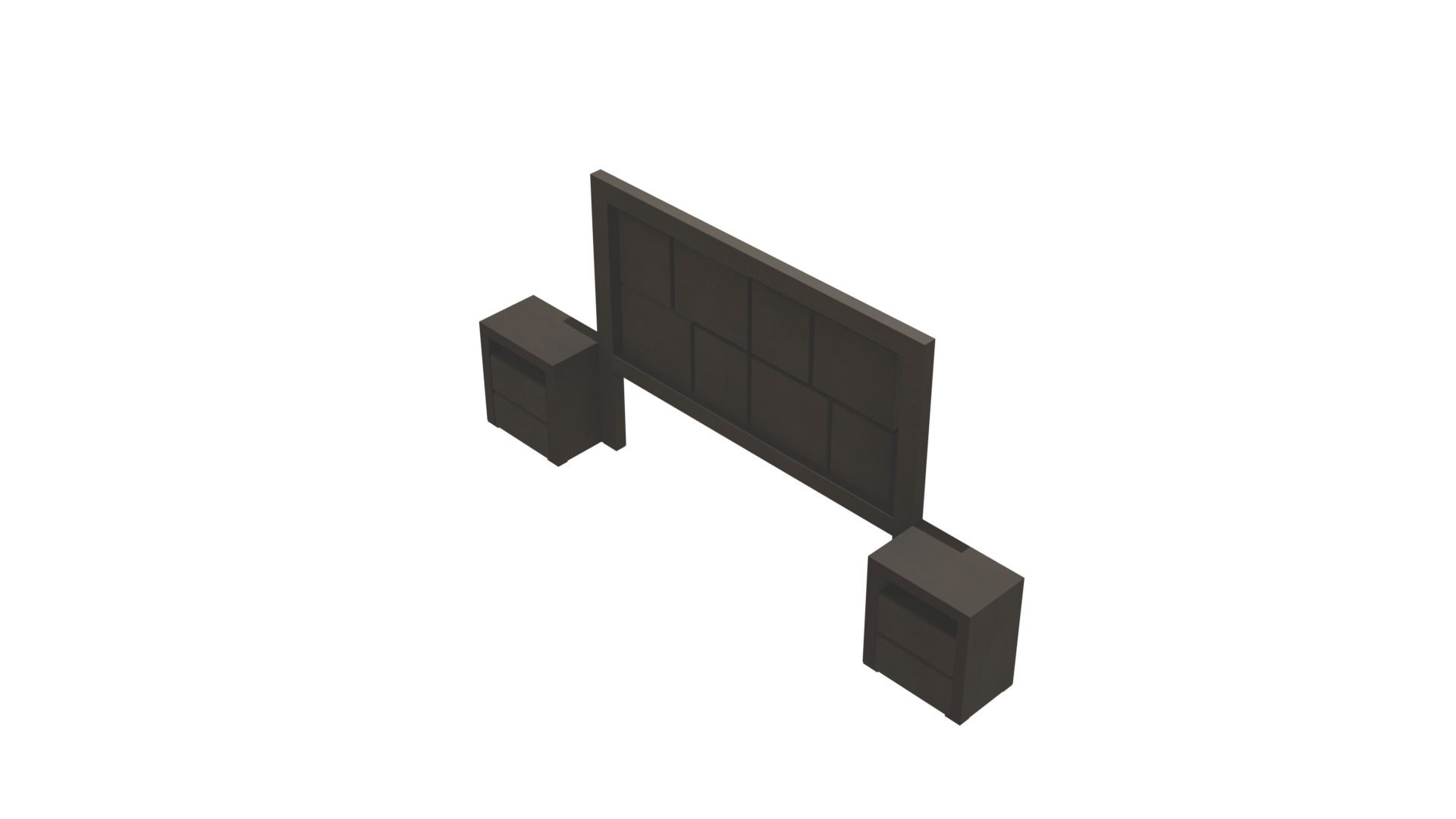Modern King Size Bed Headboard with Nightstands Low-poly 3D model_24