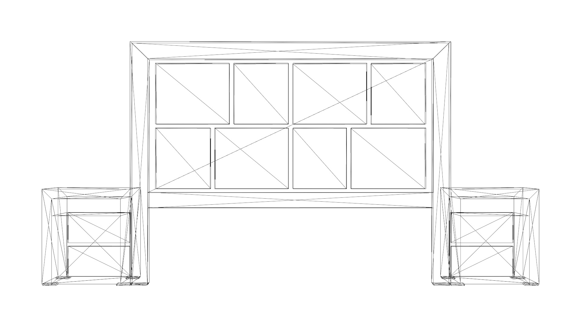 Modern King Size Bed Headboard with Nightstands Low-poly 3D model_5