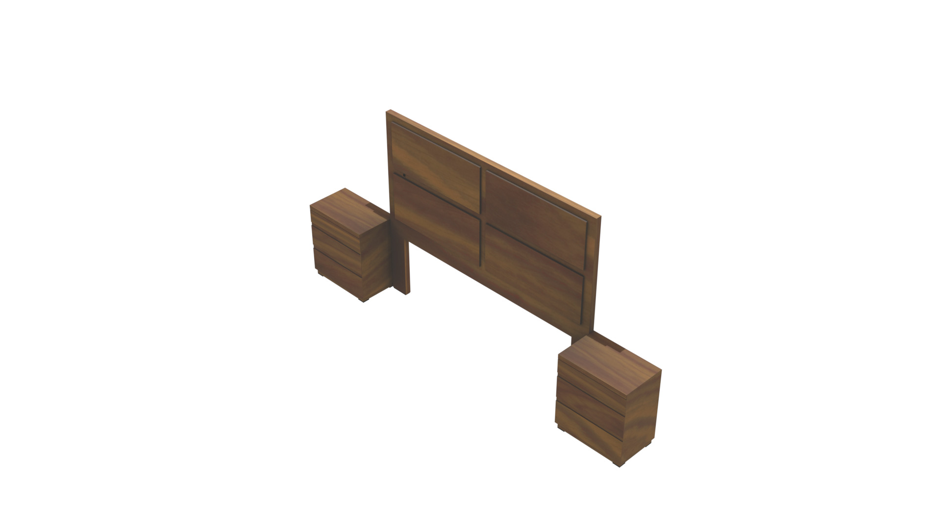 King Headboard with Nightstands 3D Model Low-poly 3D model_24