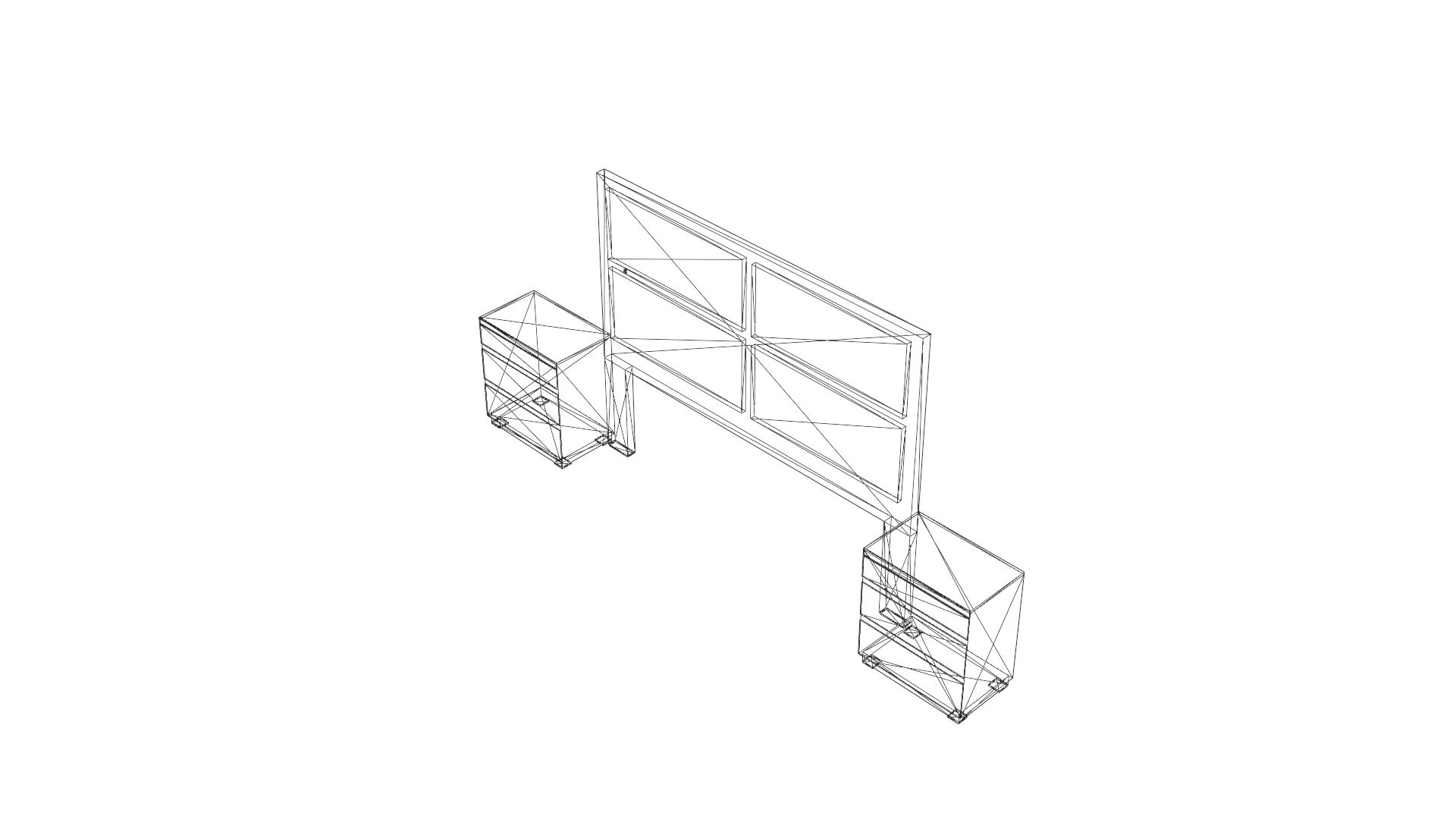 King Headboard with Nightstands 3D Model Low-poly 3D model_25