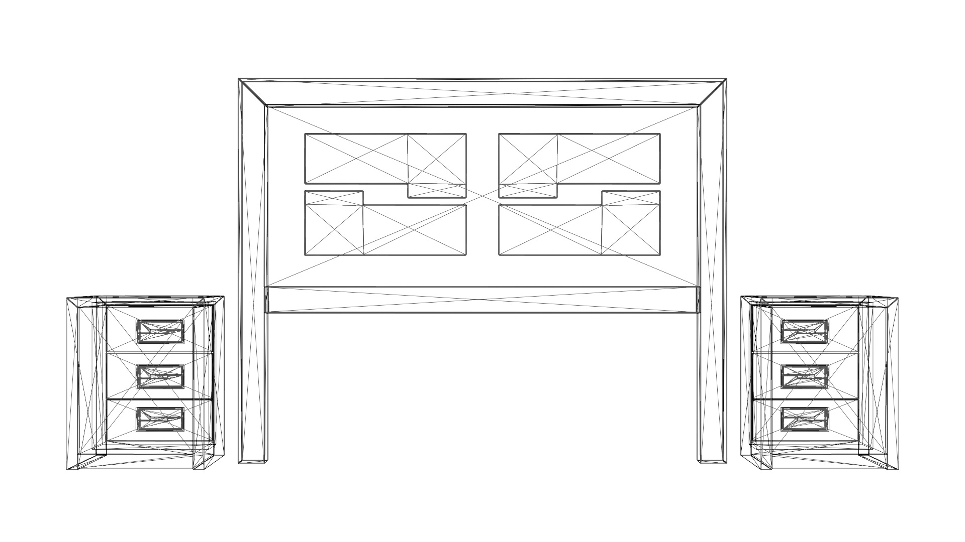 Modern King Size Bed Headboard with Lighted Side Tables Low-poly 3D model_5