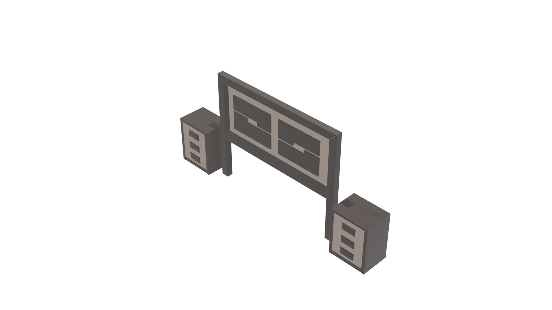 Modern King Size Bed Headboard with Lighted Side Tables Low-poly 3D model_24