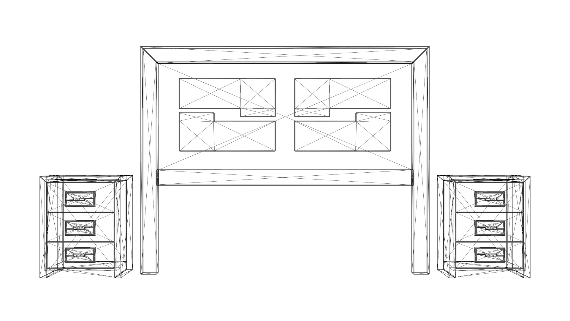 Modern King Size Bed Headboard with Lighted Side Tables Low-poly 3D model_1