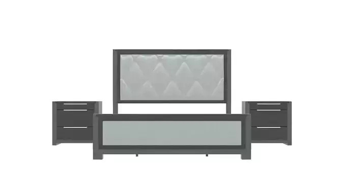 King Size Bed with Nightstands 3D Model - Bedroom Furniture Set