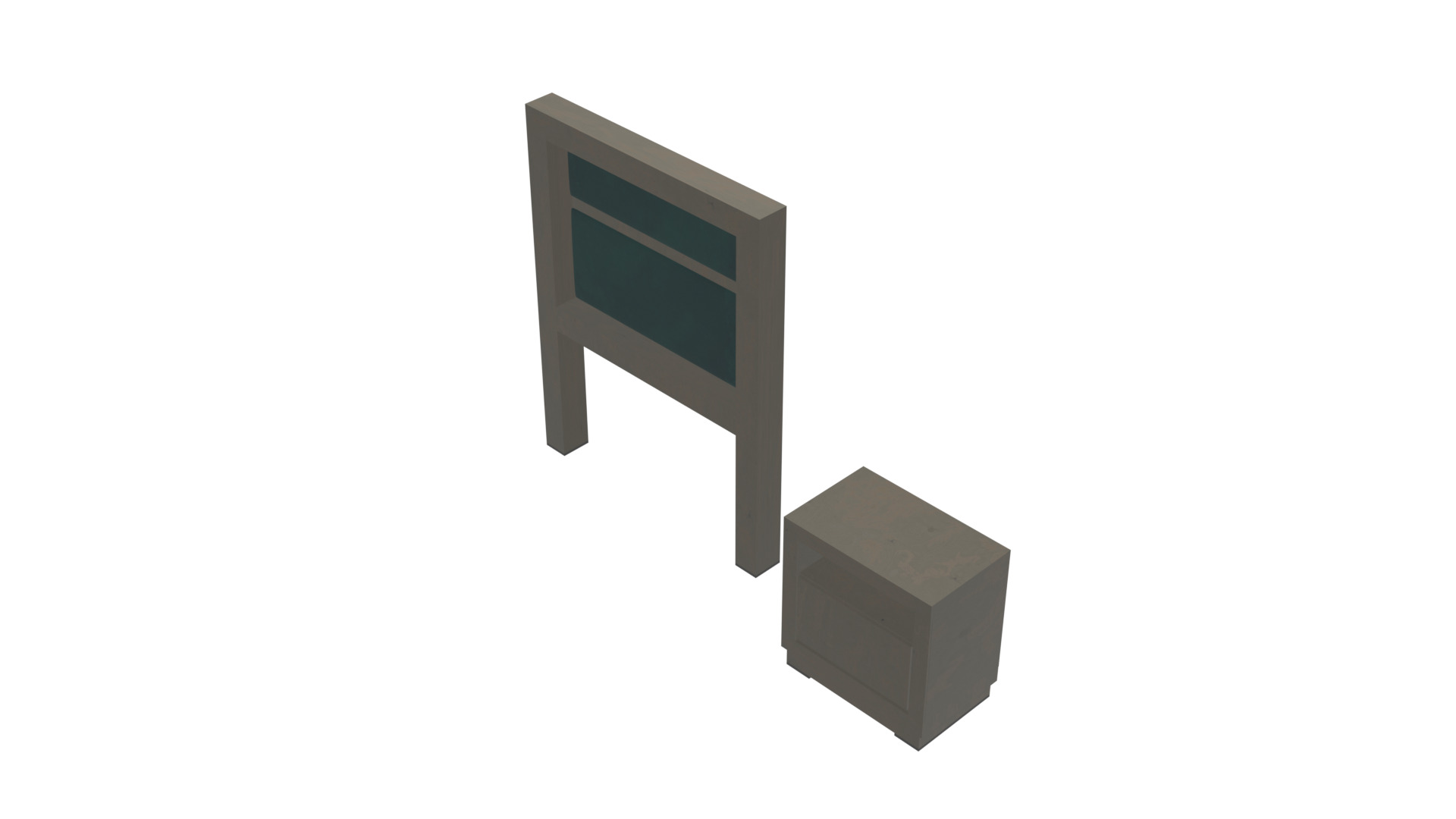 Minimalist Single Bed Headboard and Nightstand Set Low-poly 3D model_24
