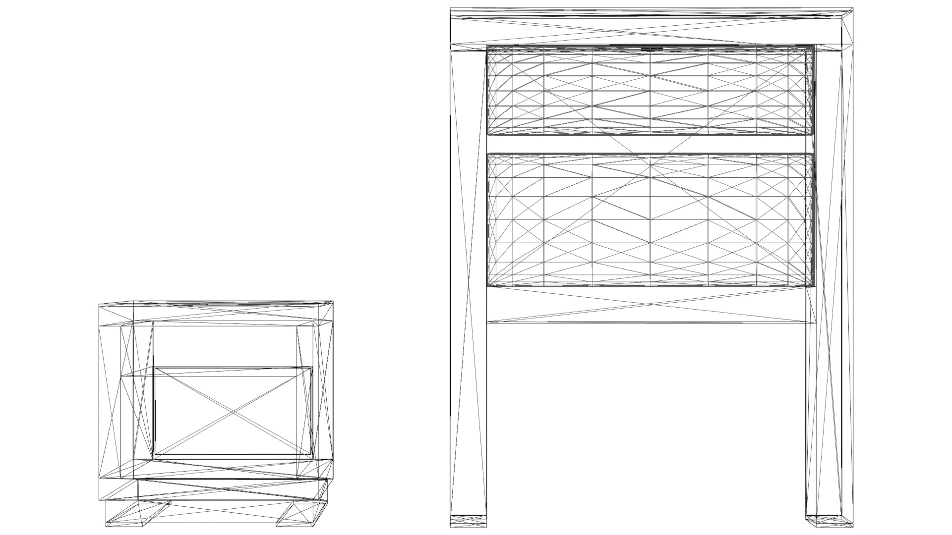 Minimalist Single Bed Headboard and Nightstand Set Low-poly 3D model_5