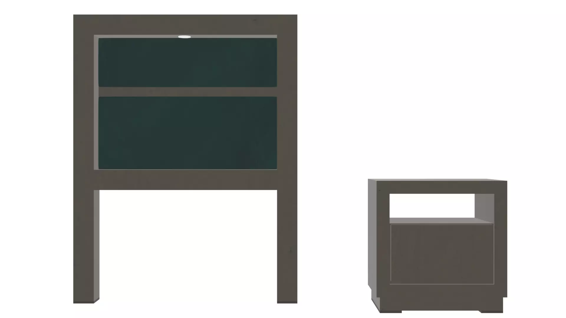 Minimalist Single Bed Headboard and Nightstand Set Low-poly 3D model_0