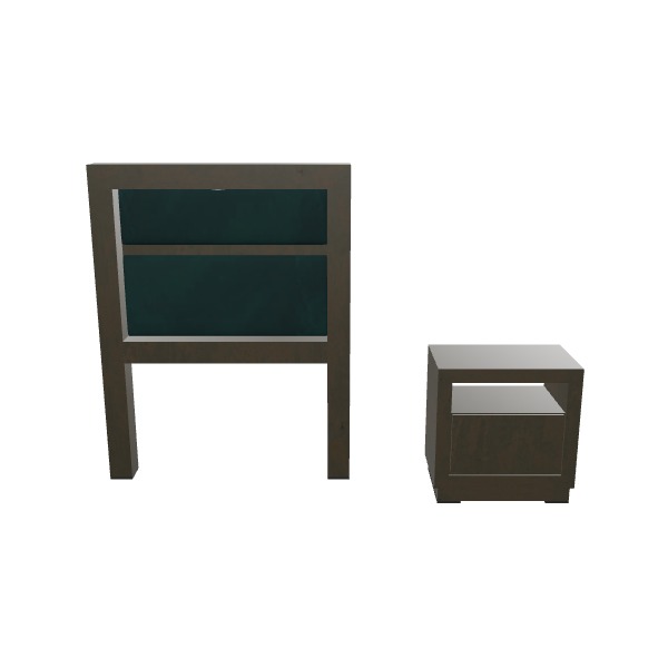 Minimalist Single Bed Headboard and Nightstand Set Low-poly 3D model_28