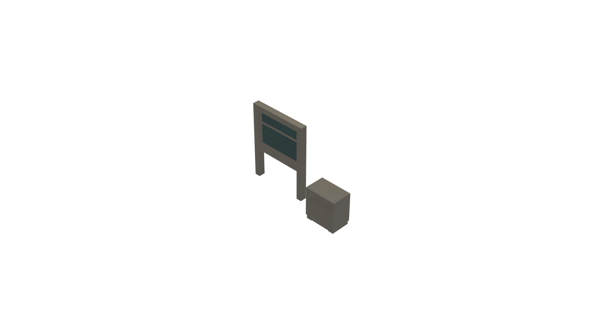 Minimalist Single Bed Headboard and Nightstand Set Low-poly 3D model_26