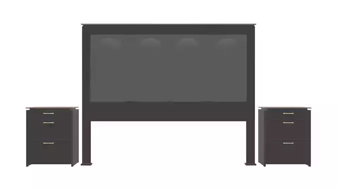 King-Size Headboard with Side Tables - Modern Bedroom Furniture Low-poly 3D model