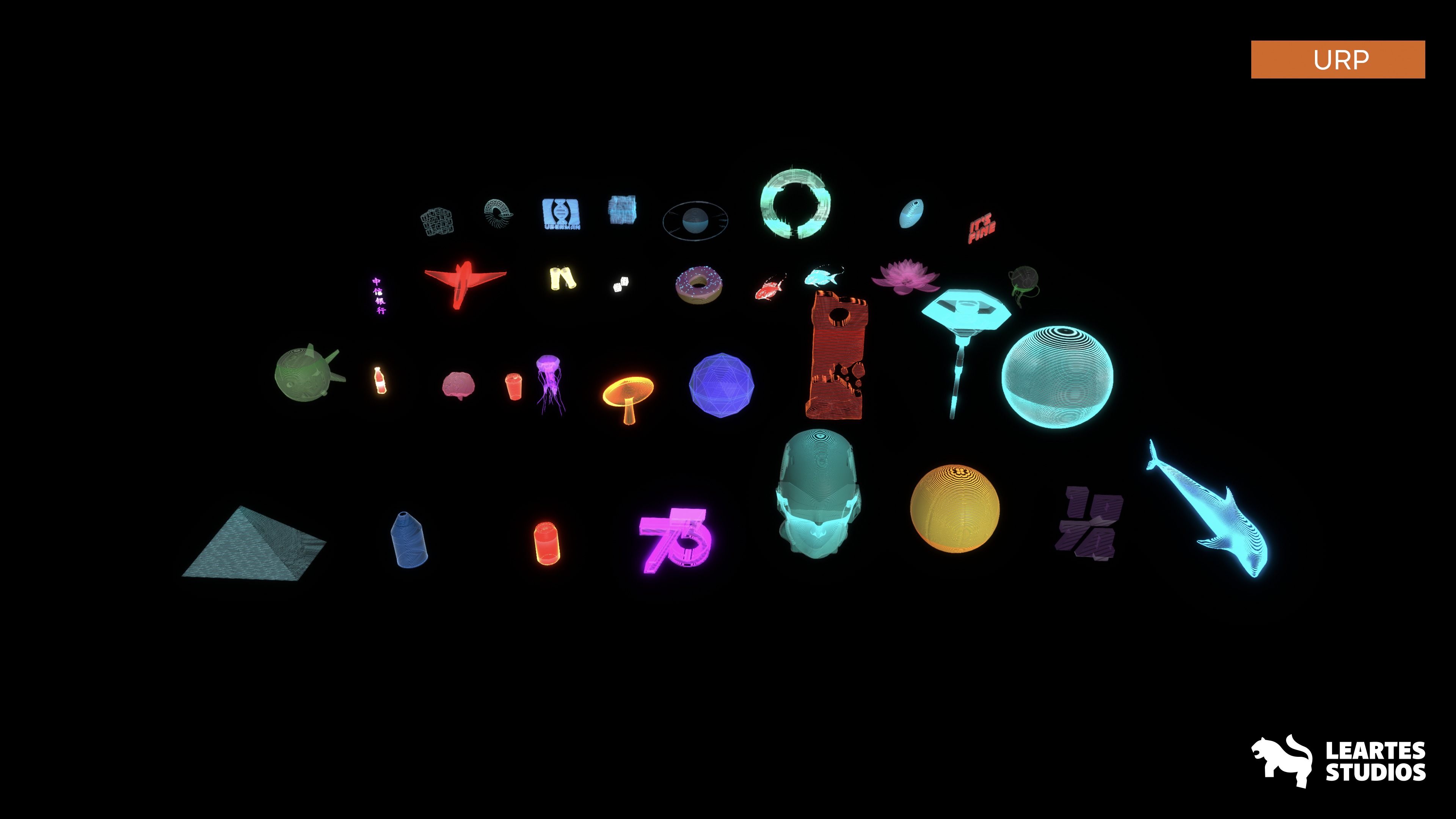 Cyberpunk Holograms Neon Set of 33 Holograms Low-poly 3D model_3