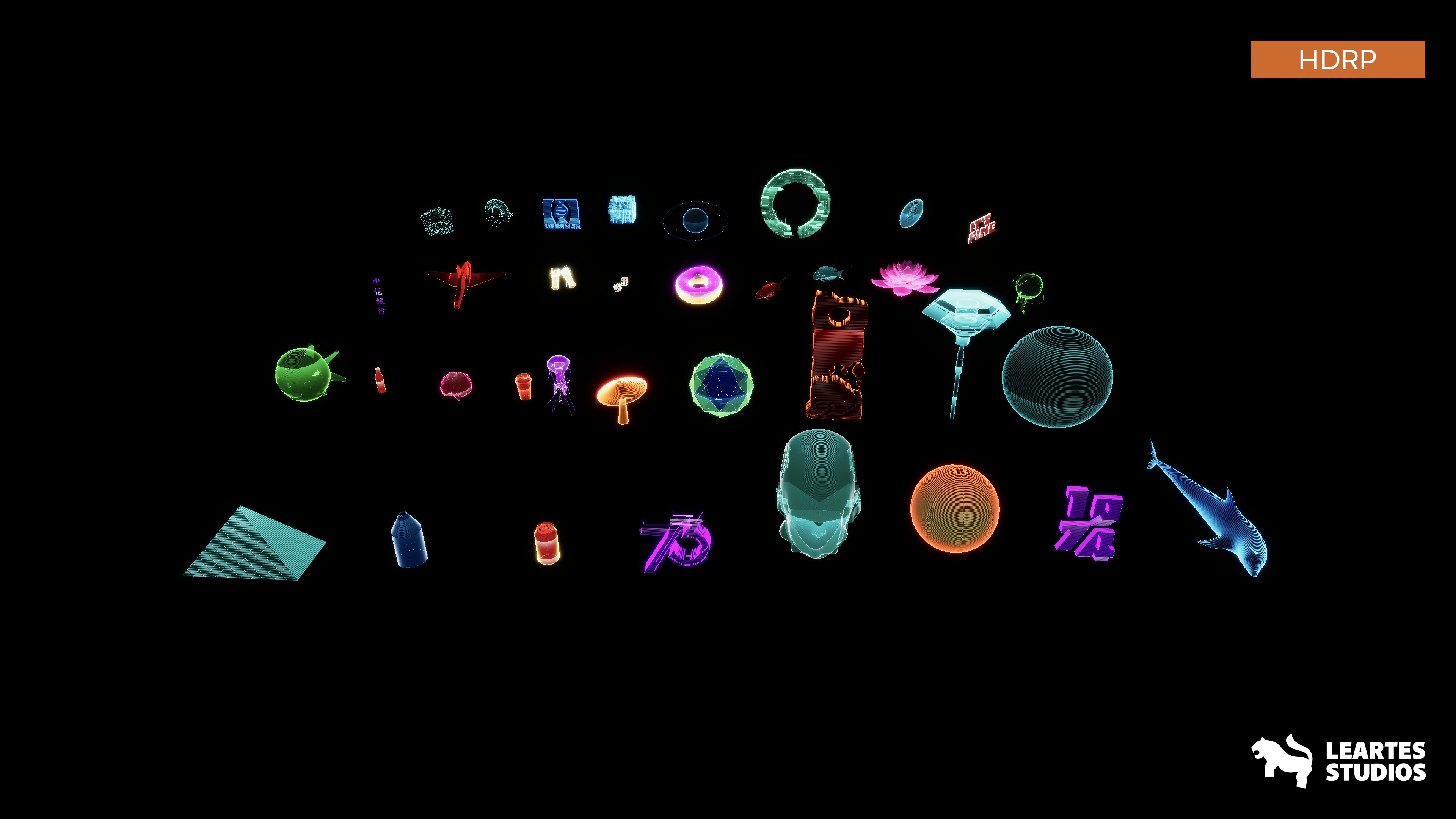 Cyberpunk Holograms Neon Set of 33 Holograms Low-poly 3D model_1