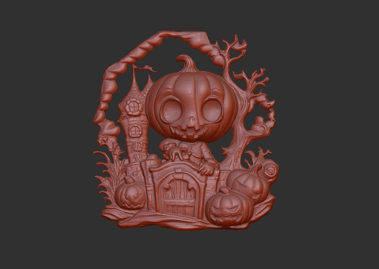 haloowen pumpkin with home 3D print model_2