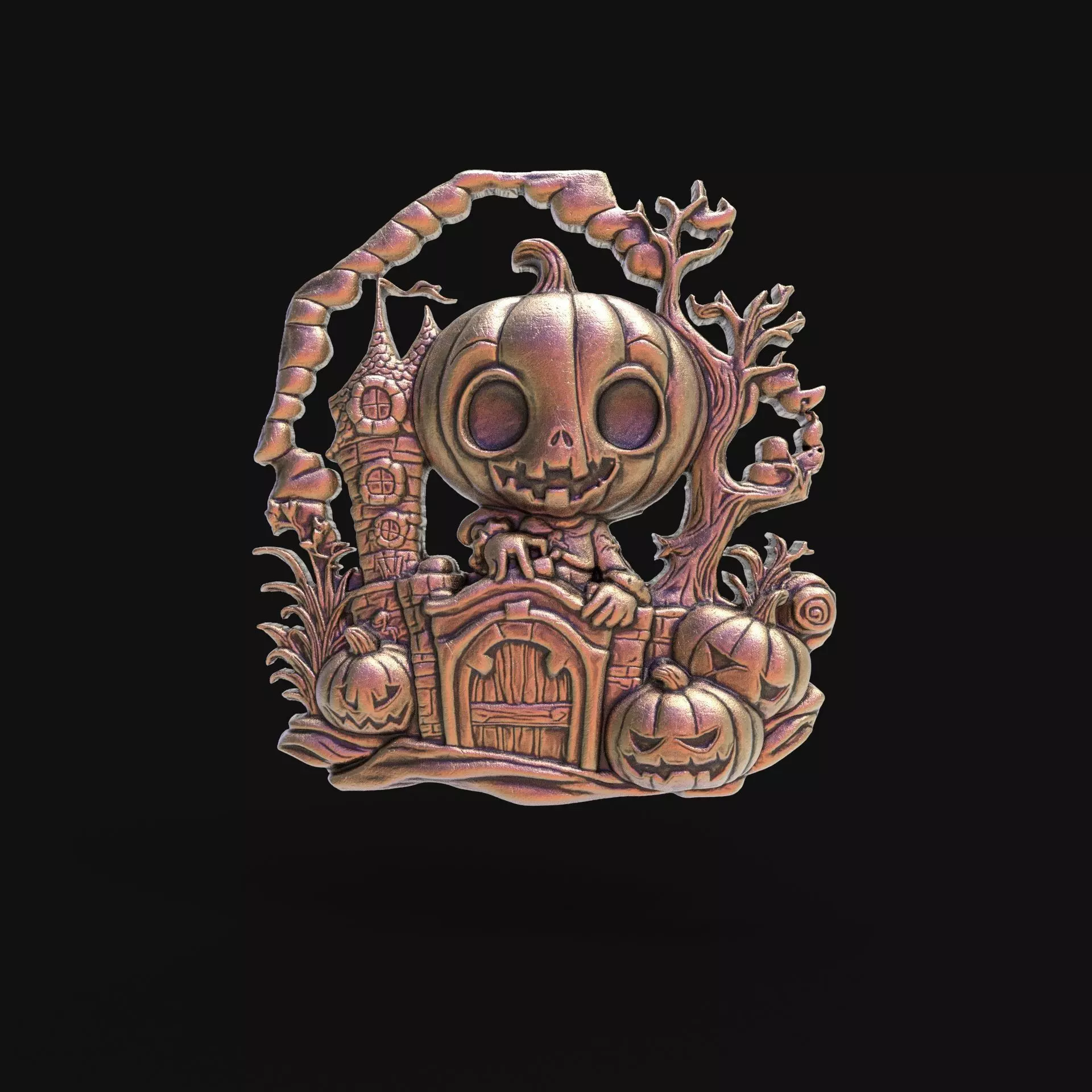 haloowen pumpkin with home 3D print model_0