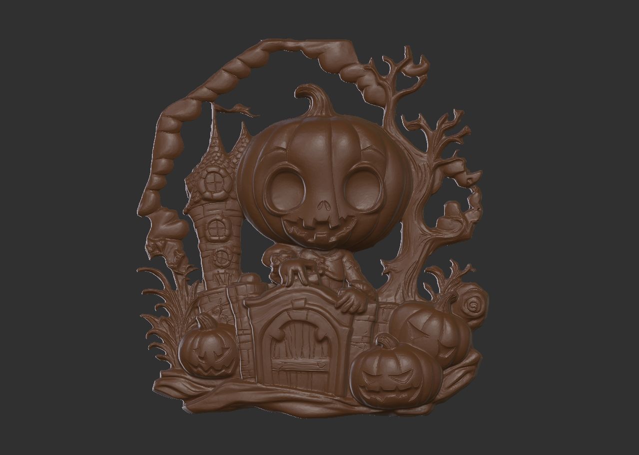 haloowen pumpkin with home 3D print model_4