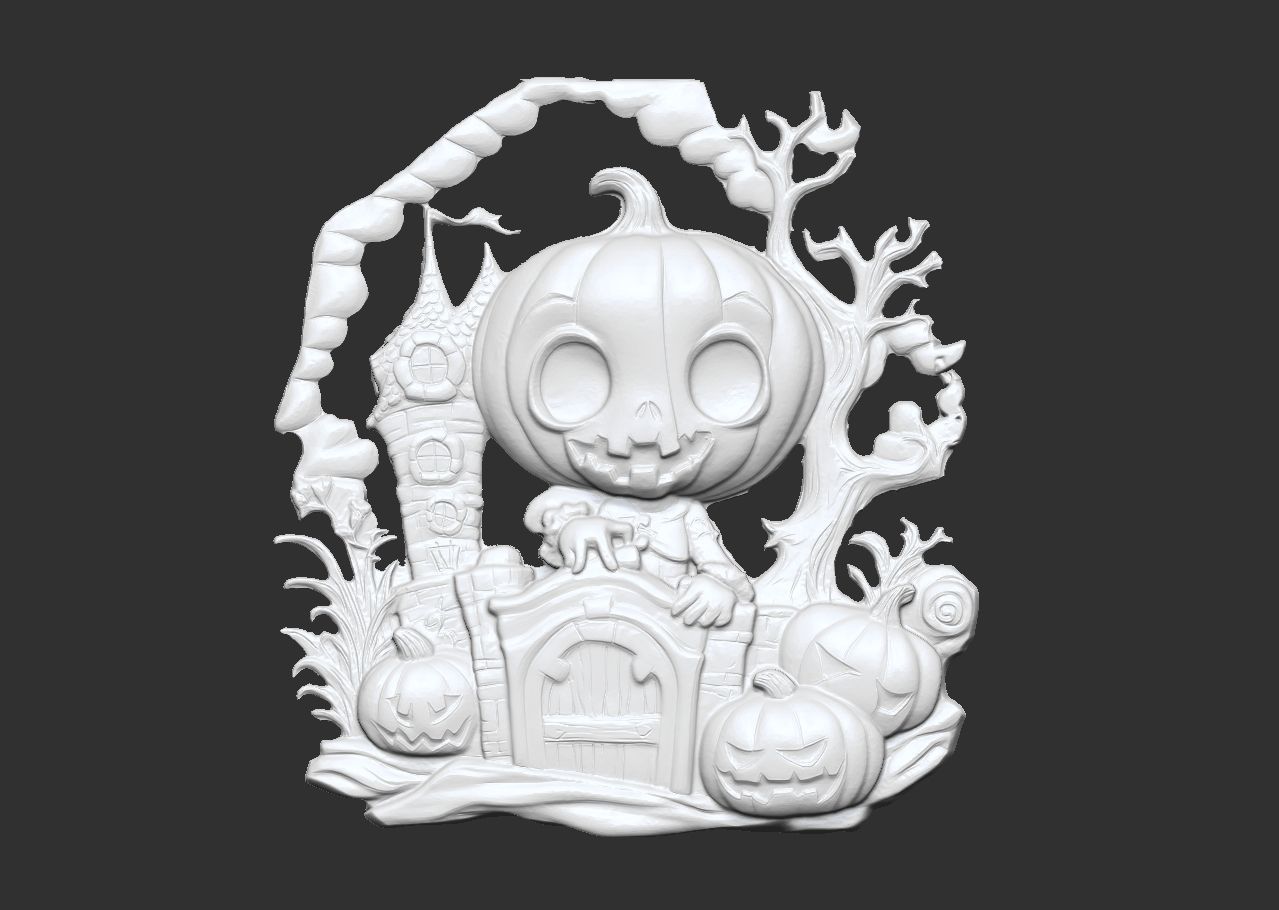 haloowen pumpkin with home 3D print model_11