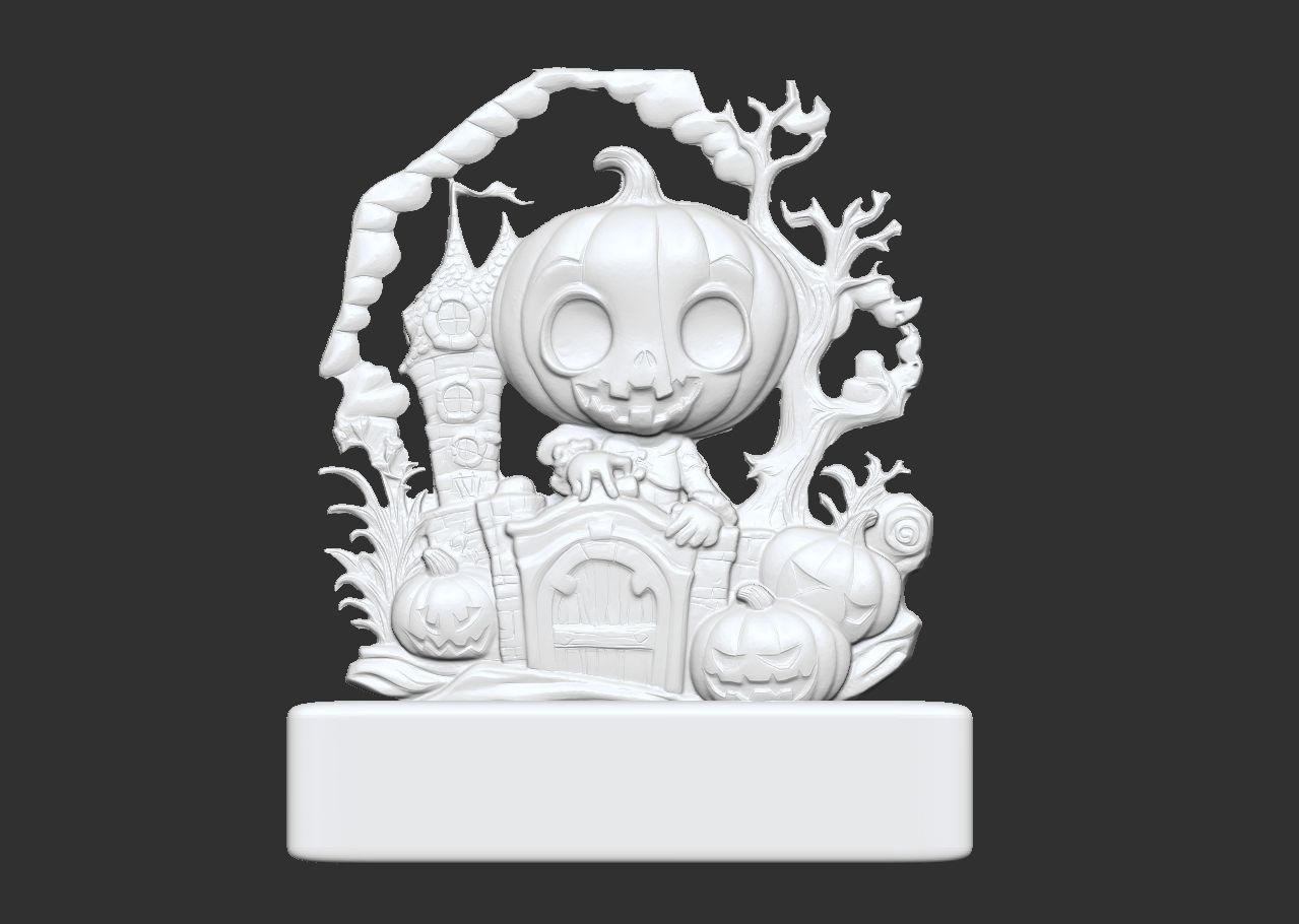 haloowen pumpkin with home 3D print model_6