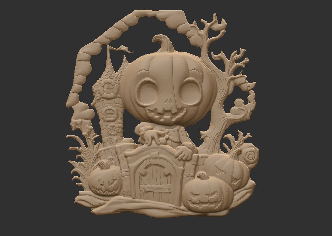 haloowen pumpkin with home 3D print model_10