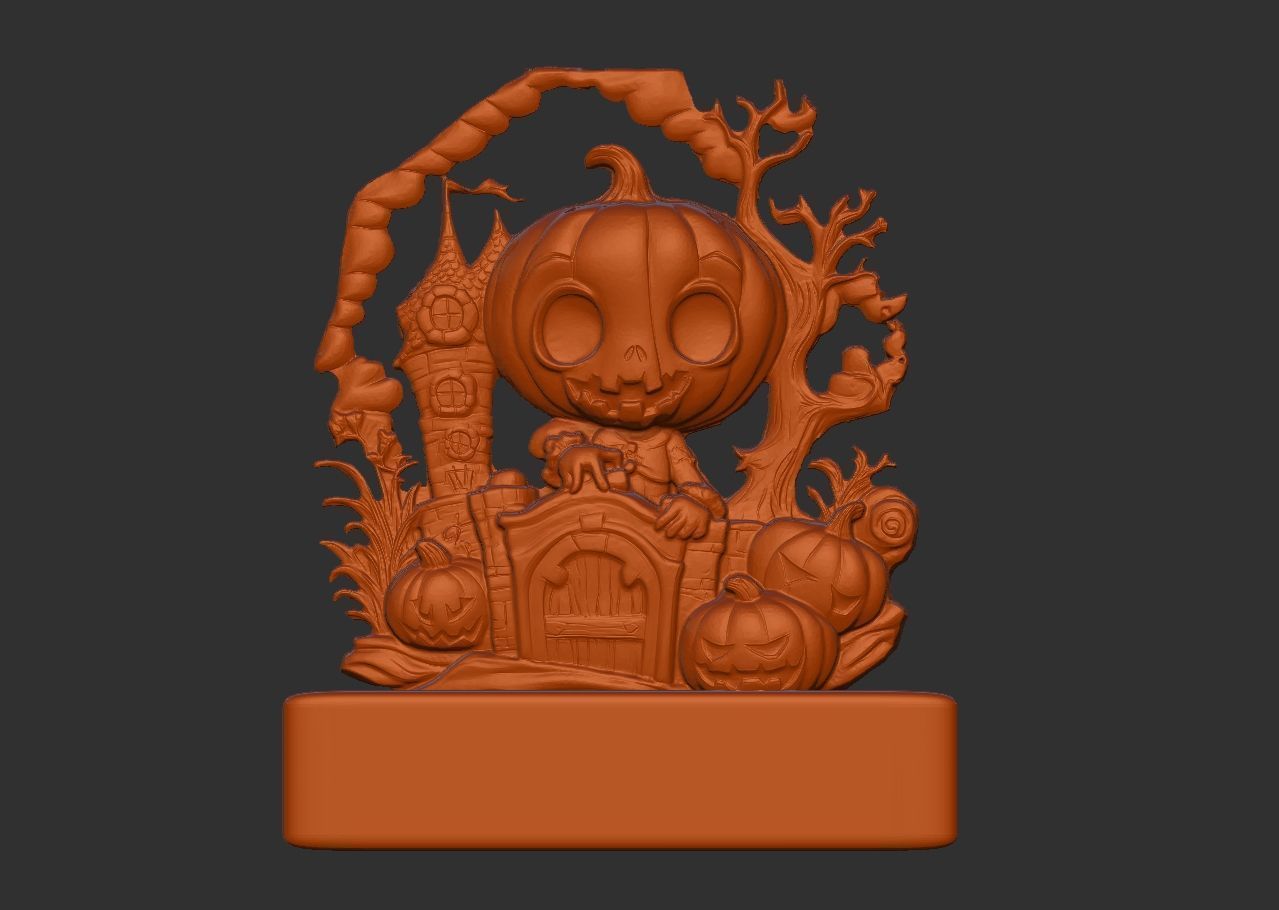 haloowen pumpkin with home 3D print model_9