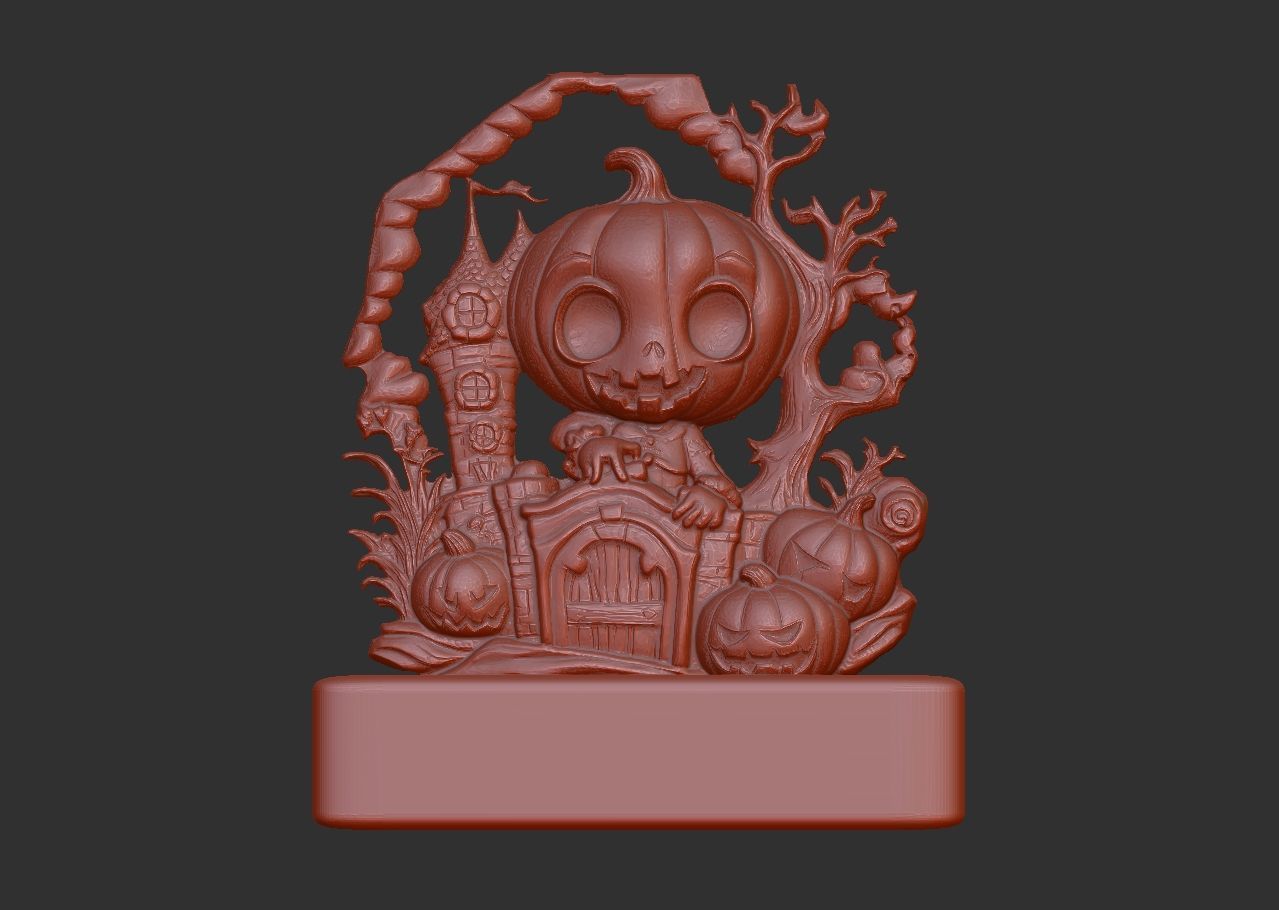 haloowen pumpkin with home 3D print model_3