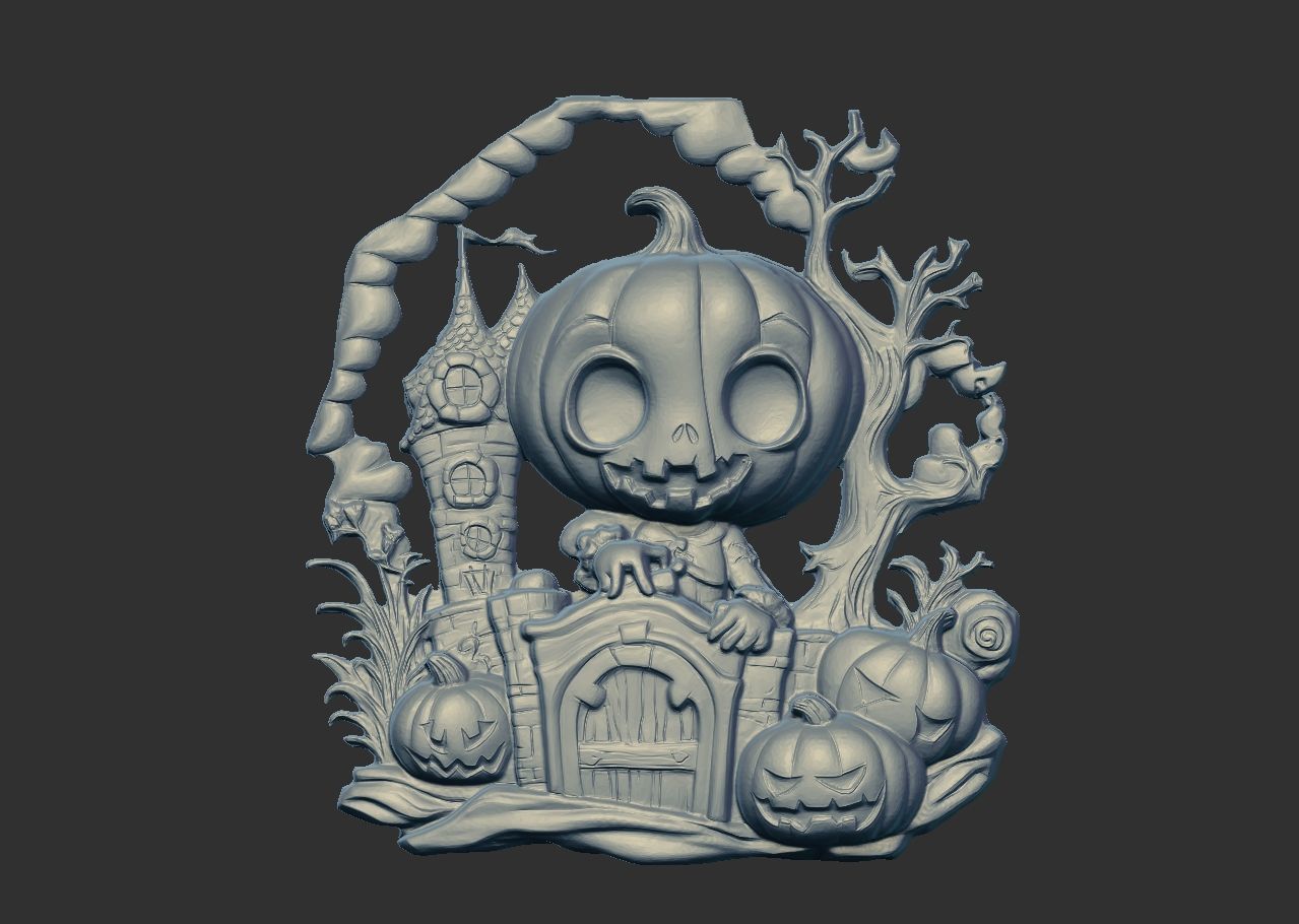 haloowen pumpkin with home 3D print model_7