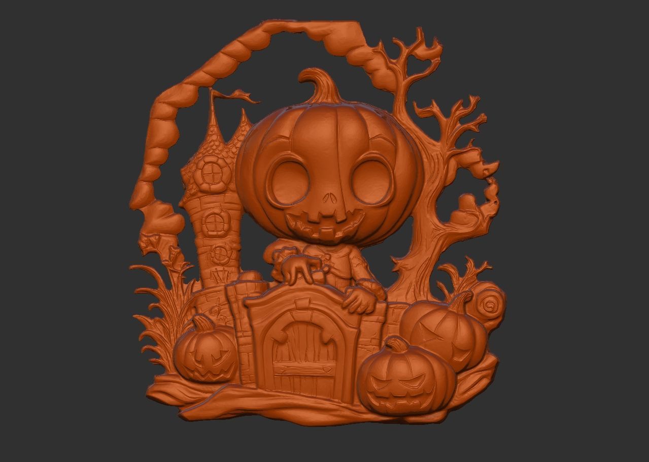 haloowen pumpkin with home 3D print model_14